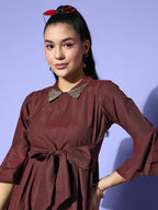 Yufta Maroon Peter Pan Collar Dress | Grocsy