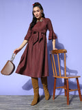 Yufta Maroon Peter Pan Collar Dress | Grocsy