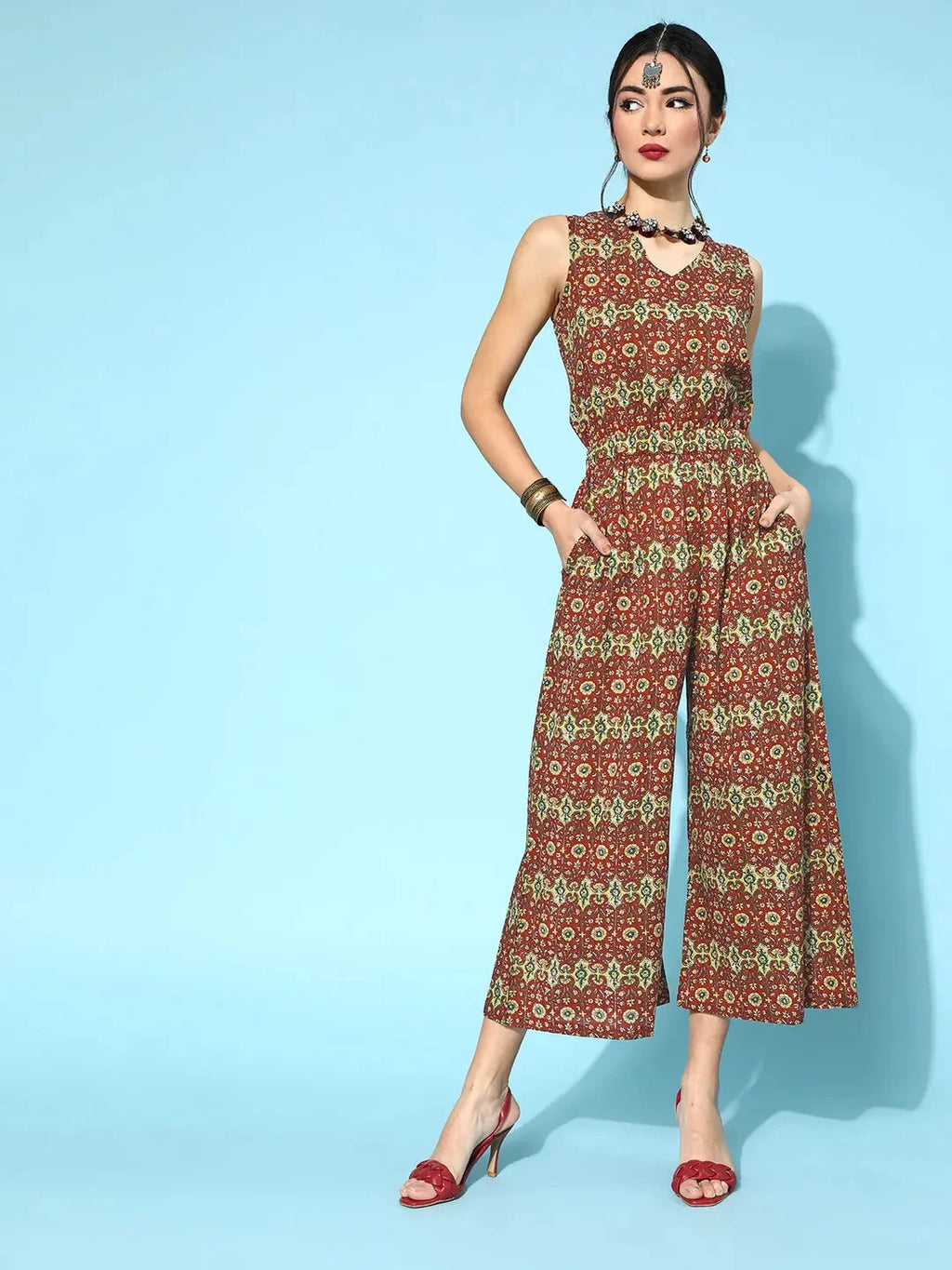 Yufta Maroon Printed Jumpsuit | Grocsy