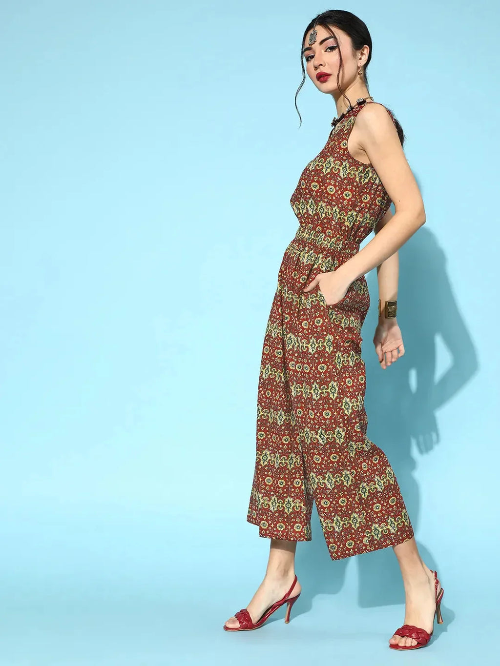Yufta Maroon Printed Jumpsuit | Grocsy