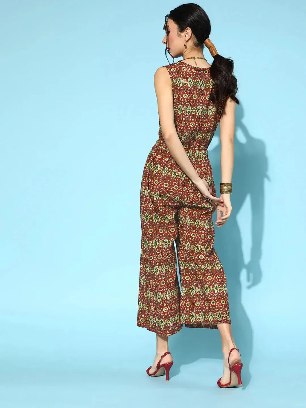 Yufta Maroon Printed Jumpsuit | Grocsy