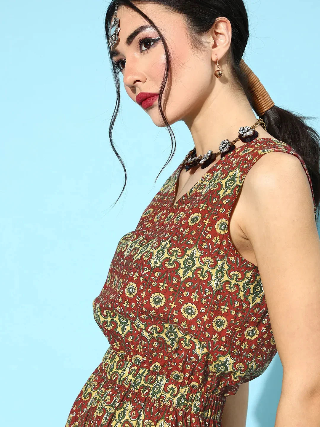 Yufta Maroon Printed Jumpsuit | Grocsy