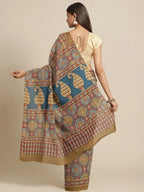 Yufta Maroon and Beige Printed Saree | Grocsy