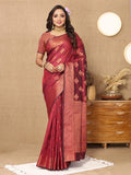 Lorenvalley Fashion Maroon Soft Katan Silk Woven Design Copper Zari Weaving Saree | Grocsy