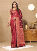 Lorenvalley Fashion Maroon Soft Katan Silk Woven Design Copper Zari Weaving Saree | Grocsy
