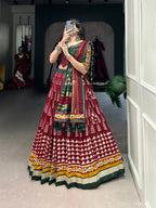 Lorenvalley Maroon Dola Silk with Printed With Foil Work And Original Mirror Gamthi Lace Touch Up Lehenga Choli | Grocsy