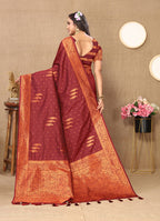 Lorenvalley Fashion Maroon Soft Silk Copper Zari weaving Design Saree | Grocsy