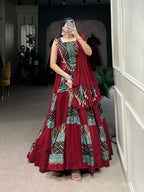 Lorenvalley Pure Cotton Maroon Plain And Printed With Foil Work Lehenga Choli with Dupatta | Grocsy