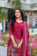 Lorenvalley Maroon Roman Silk Floral Print With Beets Handwork Kurta Set | Grocsy