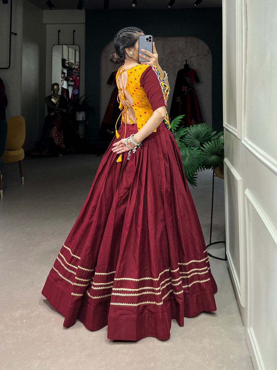 Lorenvalley Pure Cotton Maroon Plain With Gota Patti Touch Up Lehenga Choli | Grocsy