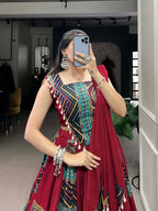 Lorenvalley Maroon Pure Cotton Plain And Printed With Foil Work Lehenga Choli with Dupatta | Grocsy