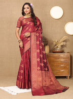 Lorenvalley Fashion Maroon Soft Katan Silk Woven Design Copper Zari Weaving Saree | Grocsy