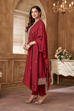 Anaita Maroon Anarkali Readymade Suit with Embroidery Work | Grocsy