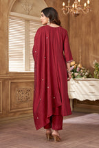 Anaita Maroon Anarkali Readymade Suit with Embroidery Work | Grocsy