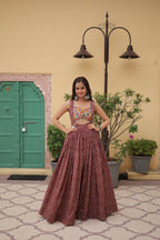 Lorenvalley Maroon Printed Cotton With Kutchi Gamthi Work and Kodi Lace Gown | Grocsy