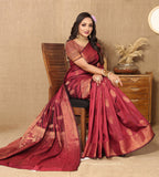 Lorenvalley Fashion Maroon Soft Katan Silk Woven Design Copper Zari Weaving Saree | Grocsy