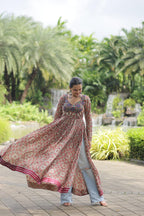 Lorenvalley Maroon Printed Cotton With Kutchi Gamthi Work And Kodi Lace Kurti | Grocsy