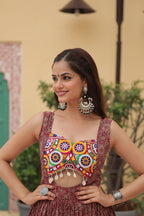 Lorenvalley Maroon Printed Cotton With Kutchi Gamthi Work and Kodi Lace Gown | Grocsy