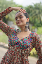 Lorenvalley Maroon Printed Cotton With Kutchi Gamthi Work And Kodi Lace Kurti | Grocsy
