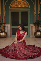 Lorenvalley Maroon Rayon Gota Patti Lace Printed Kali Pattern Lehenga Choli with Dupatta | Grocsy