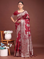 Anaita Maroon Banarasi Silk Woven Work Saree With Blouse | Grocsy
