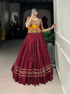 Lorenvalley Pure Cotton Maroon Plain With Gota Patti Touch Up Lehenga Choli | Grocsy