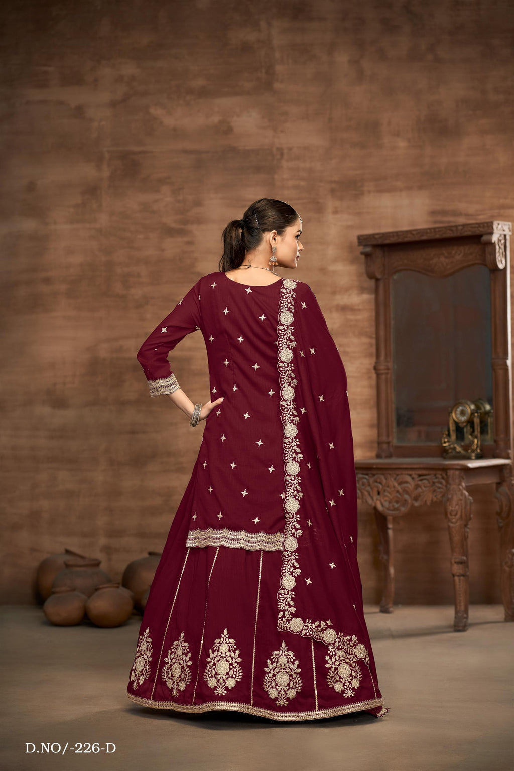 Anaita Violet Premium Embroidered Vichitra Silk Lehenga Style Suit | Grocsy