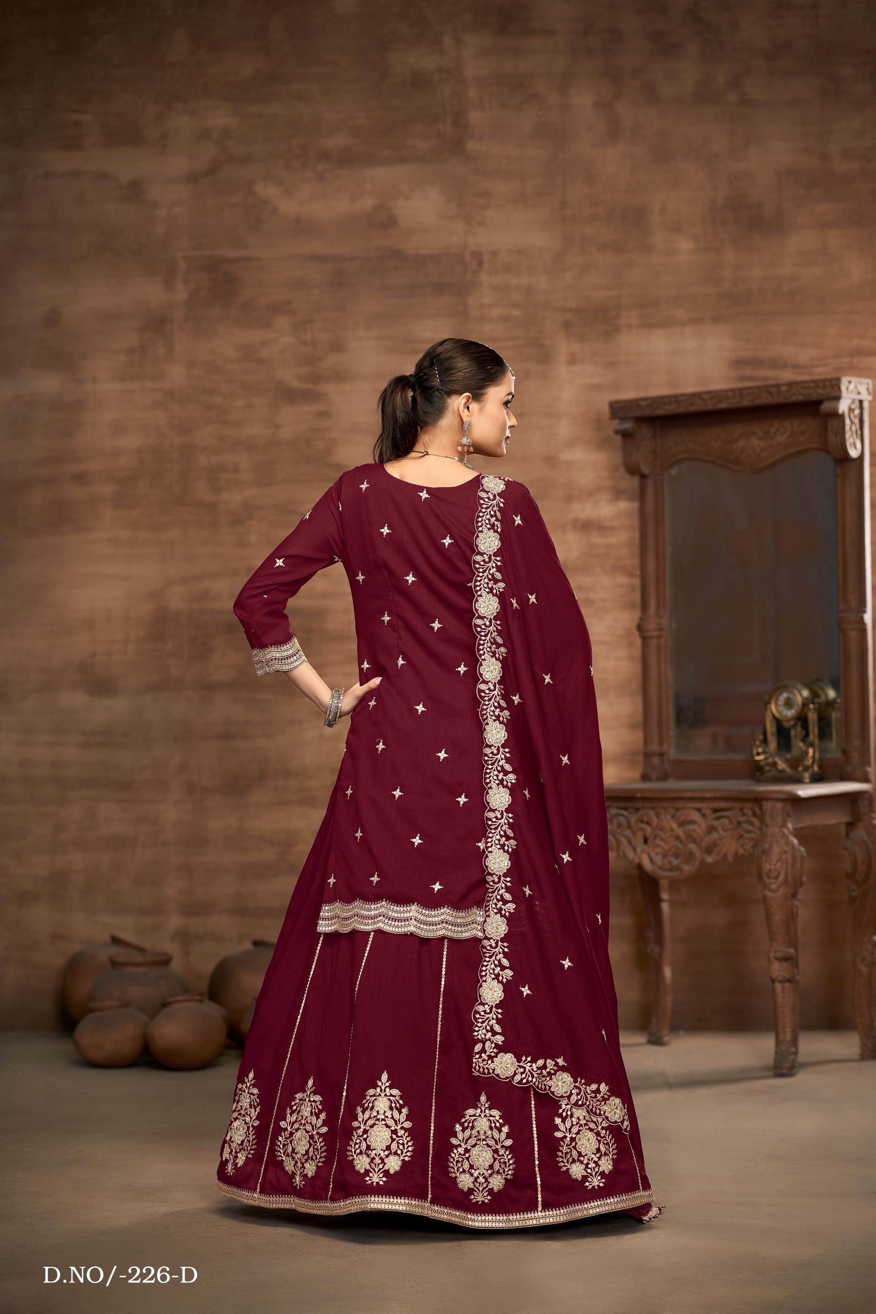 Anaita Violet Premium Embroidered Vichitra Silk Lehenga Style Suit | Grocsy