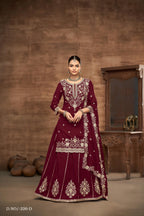 Anaita Violet Premium Embroidered Vichitra Silk Lehenga Style Suit | Grocsy