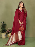 Anaita Maroon Zari Weaving Work Satin Silk Saree With Blouse | Grocsy