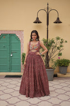 Lorenvalley Maroon Printed Cotton With Kutchi Gamthi Work and Kodi Lace Gown | Grocsy