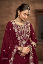Anaita Violet Premium Embroidered Vichitra Silk Lehenga Style Suit | Grocsy