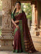 Anaita Maroon Silk Woven Saree With Blouse | Grocsy