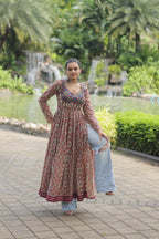 Lorenvalley Maroon Printed Cotton With Kutchi Gamthi Work And Kodi Lace Kurti | Grocsy