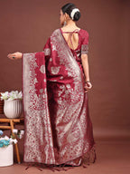 Anaita Maroon Banarasi Silk Woven Work Saree With Blouse | Grocsy