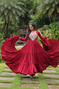 Lorenvalley Maroon Rayon Fabric with Kutchi Gamthi work Gown | Grocsy