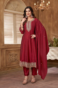Anaita Maroon Anarkali Readymade Suit with Embroidery Work | Grocsy