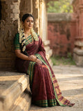 Anaita Maroon Silk Woven Saree With Blouse | Grocsy