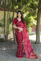 Anaita Maroon Woven Design Pure Bandhej Silk Saree With Blouse | Grocsy