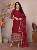 Lehenga Mart Festival maroon embroidery Ready Made kurti with pant and dupatta | Grocsy