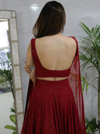 Tulsi Art Lovely Maroon Sequins Georgette Wedding Lehenga Choli With Dupatta | Grocsy