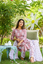 Yufta Mauve & Off White Printed Dupatta Set | Grocsy