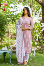 Yufta Mauve & Off White Printed Dupatta Set | Grocsy