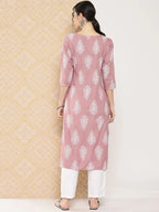 Yufta Mauve Women Ethnic Motifs Printed Regular Kurta with Trousers | Grocsy