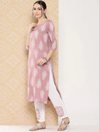 Yufta Mauve Women Ethnic Motifs Printed Regular Kurta with Trousers | Grocsy