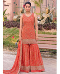 KC Orange Bandhani Printed Heavy Emrboidery Worked Sharara Suit Ethnic Wear | Grocsy