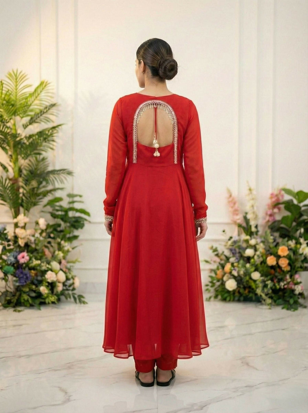 Teeya Creation Womens New Fancy Fox Georgette Heavy Quality Fabric With Handwork Red Gown Set | Grocsy