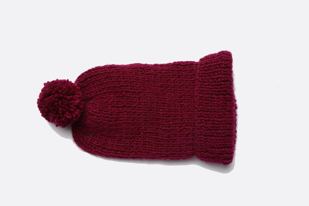 Chutput Kids Woollen Hand Knitted Pom Pom Detailed Cap - Maroon | Grocsy