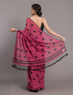 Suta Pink Black Polka Printed Pure Cotton Saree | Grocsy