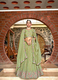 Green Chinon Crushed Sequence and Thread Embroidery Work Lehenga Choli with Dupatta - Viharini | Grocsy